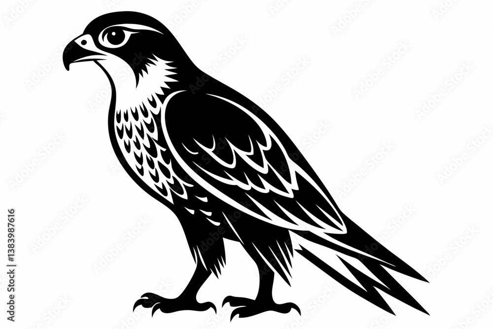 hawk silhouette line art vector illustration with a white background