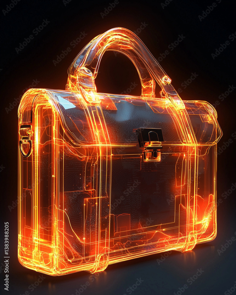 Futuristic glowing briefcase made of stars and cosmic energy – surreal sci-fi concept
