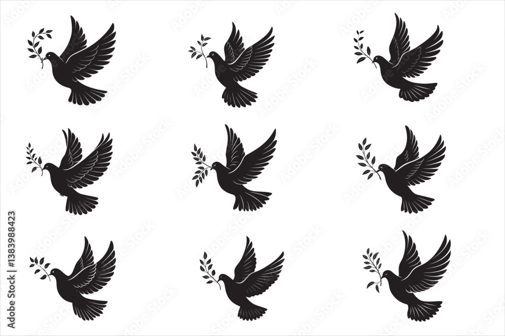 Obraz premium A black silhouette of a flying dove with its wing.