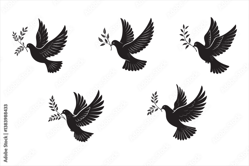 Fototapeta premium A black silhouette of a flying dove with its wing.
