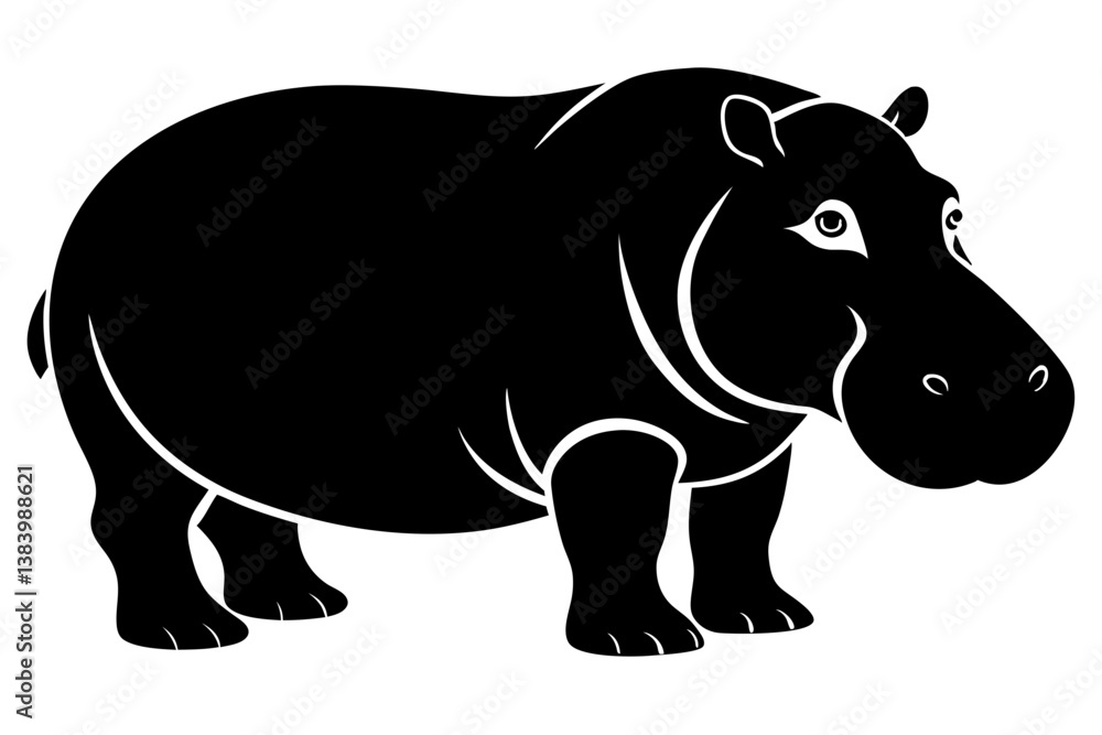 Obraz premium hippopotamus silhouette line art vector illustration with a white background