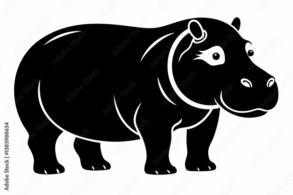 Obraz premium hippopotamus silhouette line art vector illustration with a white background