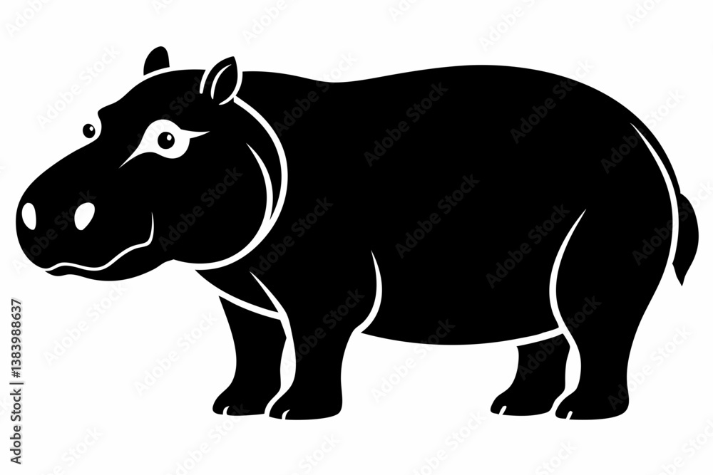 Obraz premium hippopotamus silhouette line art vector illustration with a white background