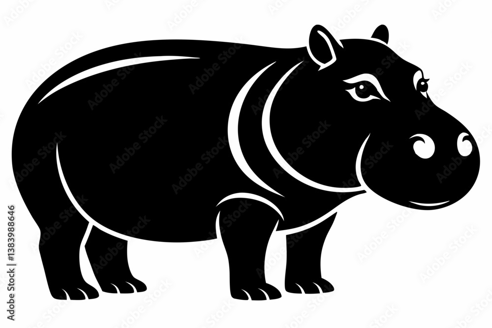 Fototapeta premium hippopotamus silhouette line art vector illustration with a white background