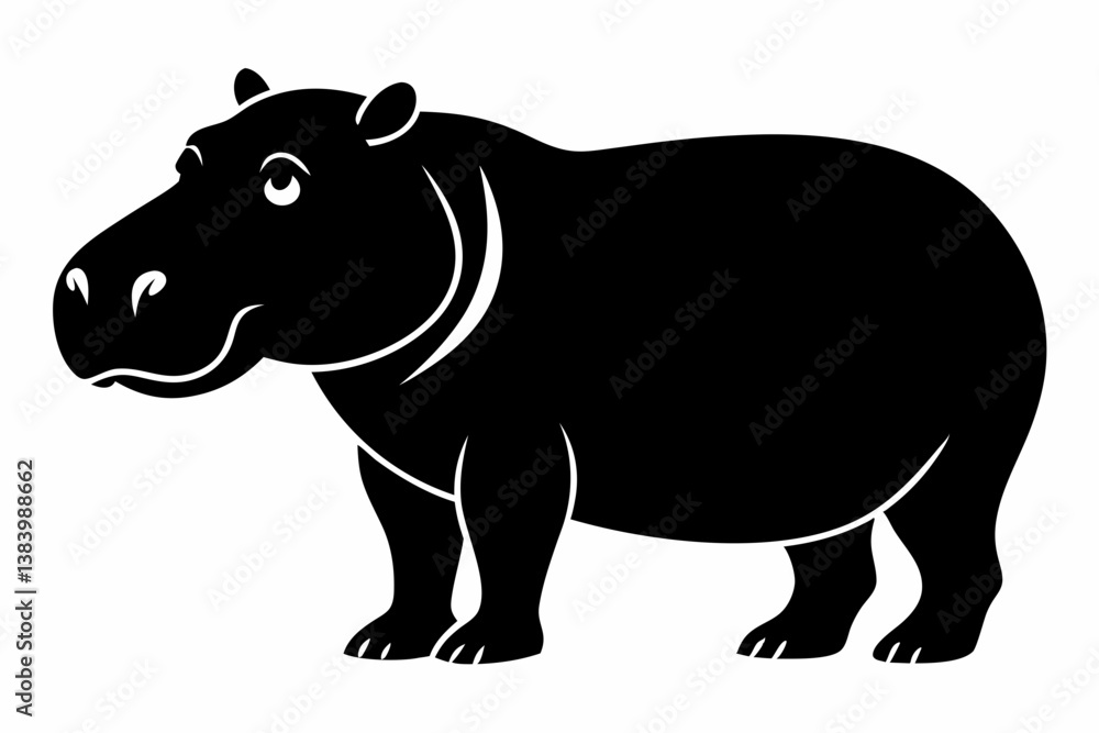Fototapeta premium hippopotamus silhouette line art vector illustration with a white background