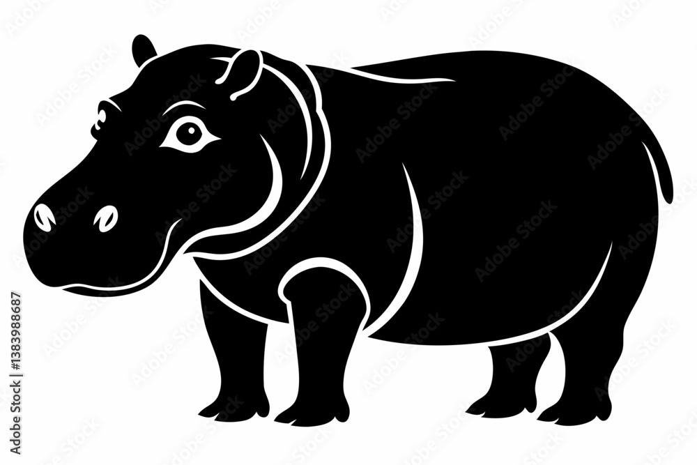 Obraz premium hippopotamus silhouette line art vector illustration with a white background