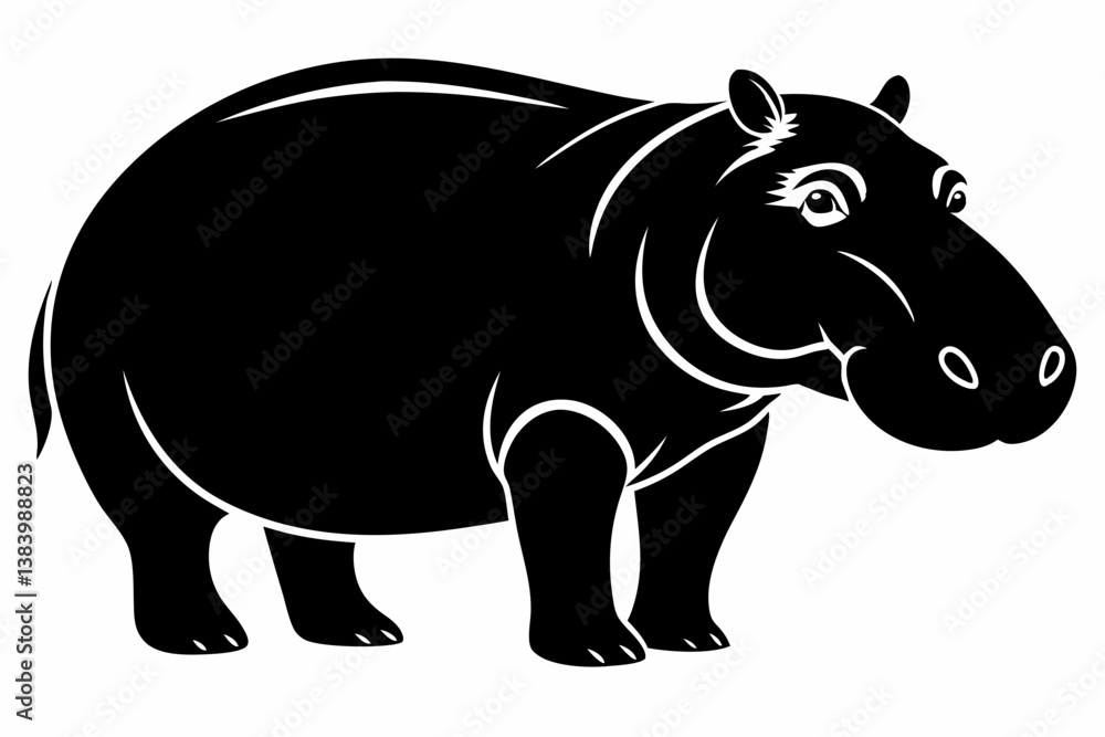 Fototapeta premium hippopotamus silhouette line art vector illustration with a white background
