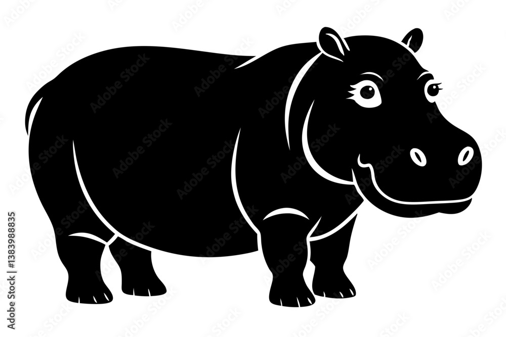 Obraz premium hippopotamus silhouette line art vector illustration with a white background