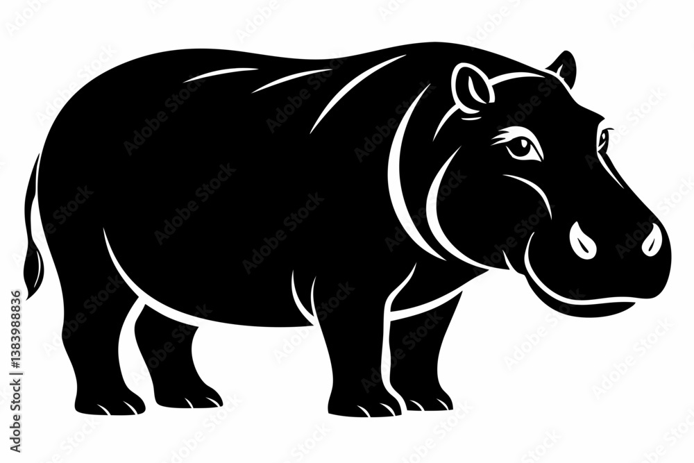 Fototapeta premium hippopotamus silhouette line art vector illustration with a white background