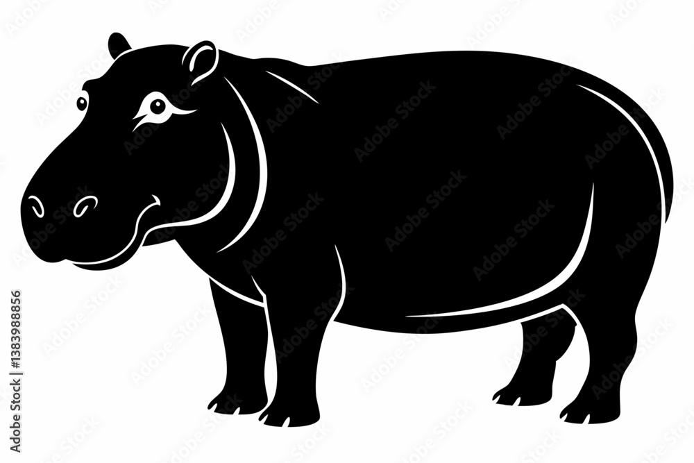 hippopotamus silhouette line art vector illustration with a white background hippopotamus silhouette line art vector illustration with a white background