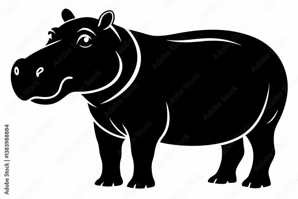 Obraz premium hippopotamus silhouette line art vector illustration with a white background