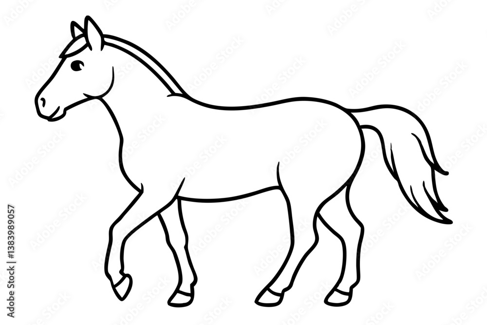 horse silhouette line art vector illustration with a white background