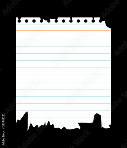 Realistic lined notepapers.Set of torn sheet of paper from a workbook with shadow, isolated. Illustrations of a torn sheet paper.Vector pads paper sheets with lines and squares for memo. 