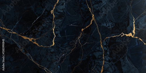 Abstract blue marble texture with gold splashes, blue luxury background. Modern abstract oil painting art design. Orange, gold, blue, rough indigo blue marble background.