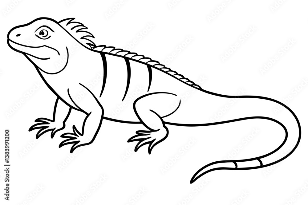 Fototapeta premium iguana silhouette line art vector illustration with a white background