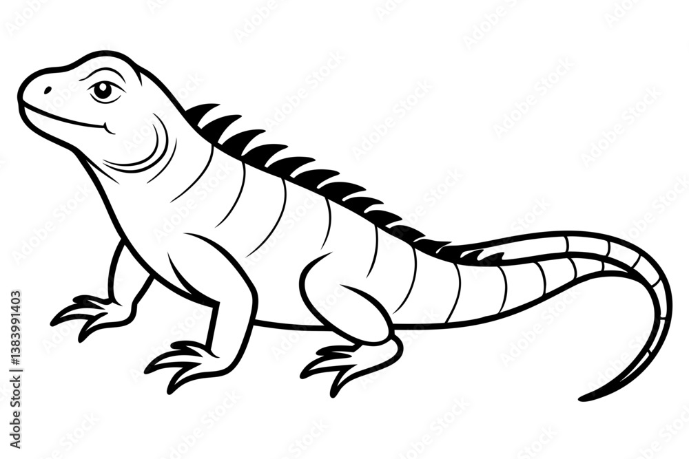 Naklejka premium iguana silhouette line art vector illustration with a white background