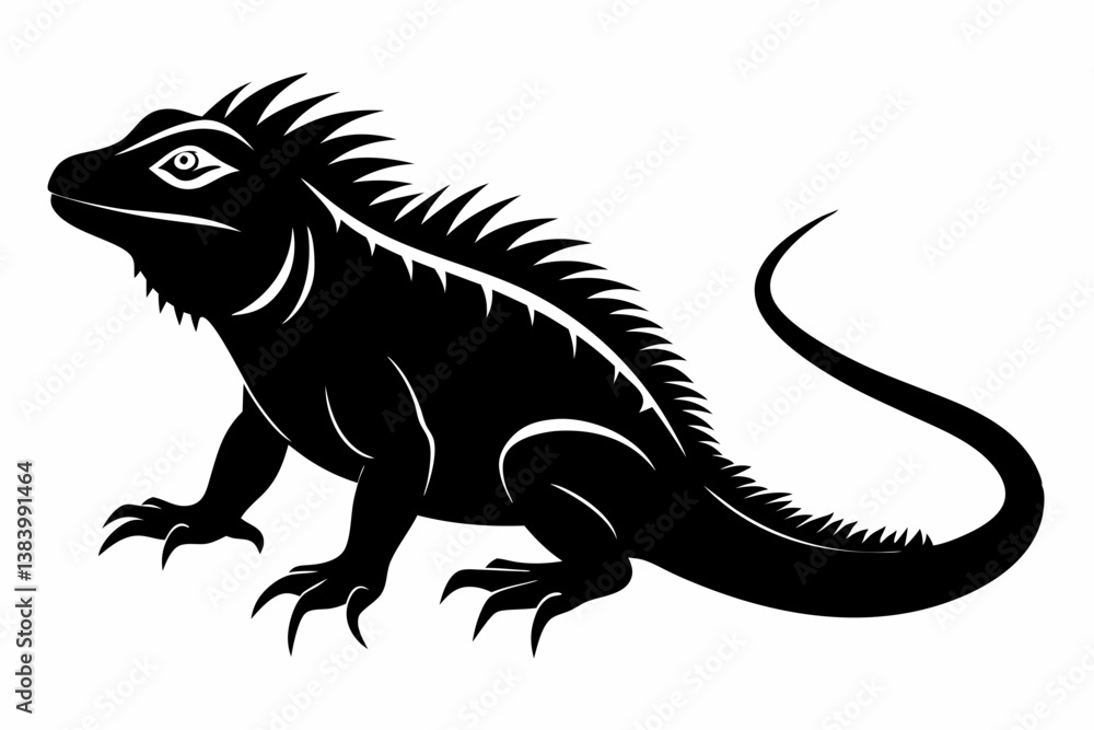iguana silhouette line art vector illustration with a white background iguana silhouette line art vector illustration with a white background