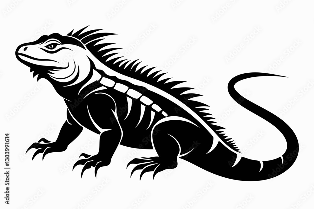 iguana silhouette line art vector illustration with a white background iguana silhouette line art vector illustration with a white background