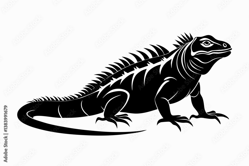 Fototapeta premium iguana silhouette line art vector illustration with a white background