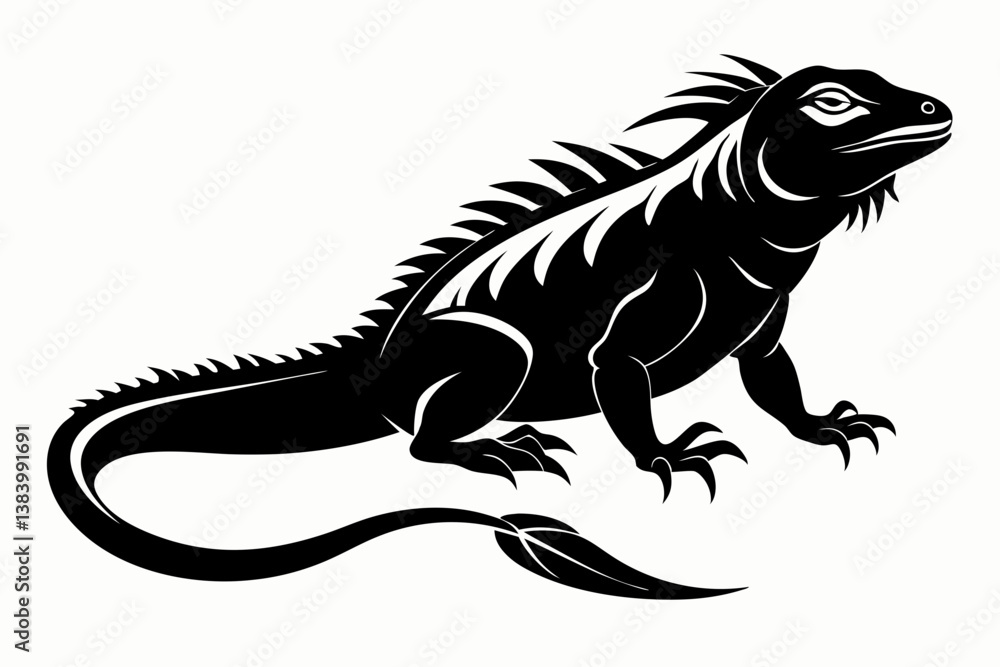 Obraz premium iguana silhouette line art vector illustration with a white background