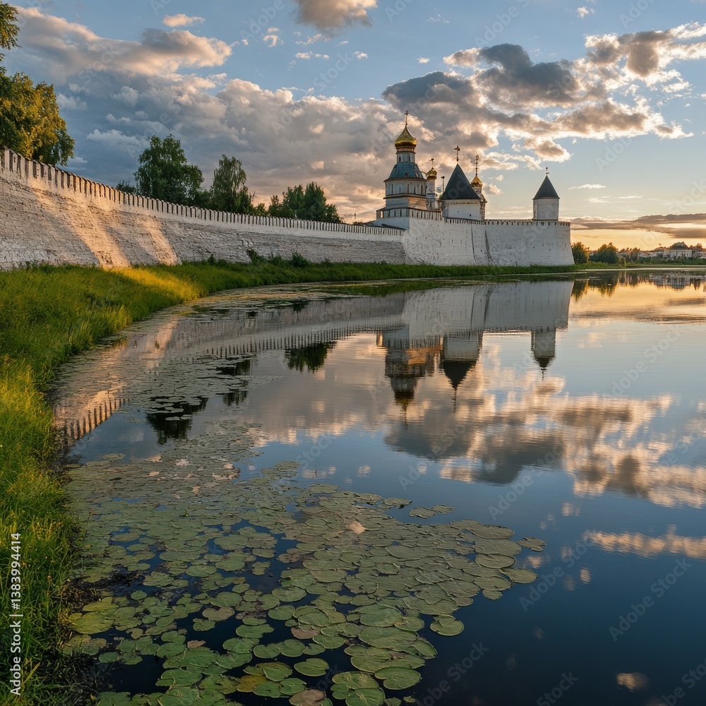 Fototapeta premium Pskov Kremlin view, sunny July.
