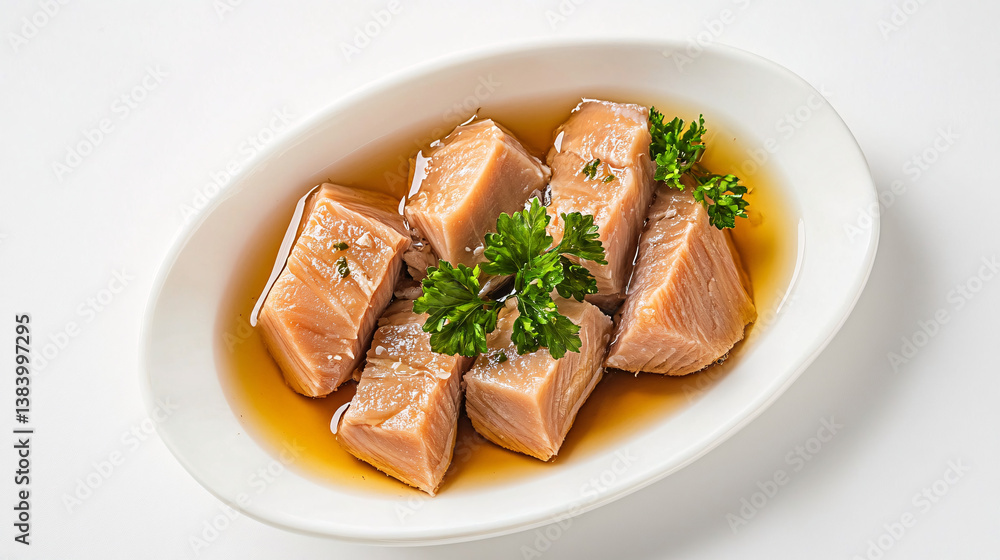 top view of cubed fish or meat pieces served in white dish with oil, minimalistic food presentation for gourmet meal or ingredient display
top view of cubed fish or meat pieces served in white dish with oil, minimalistic food presentation for gourmet meal or ingredient display