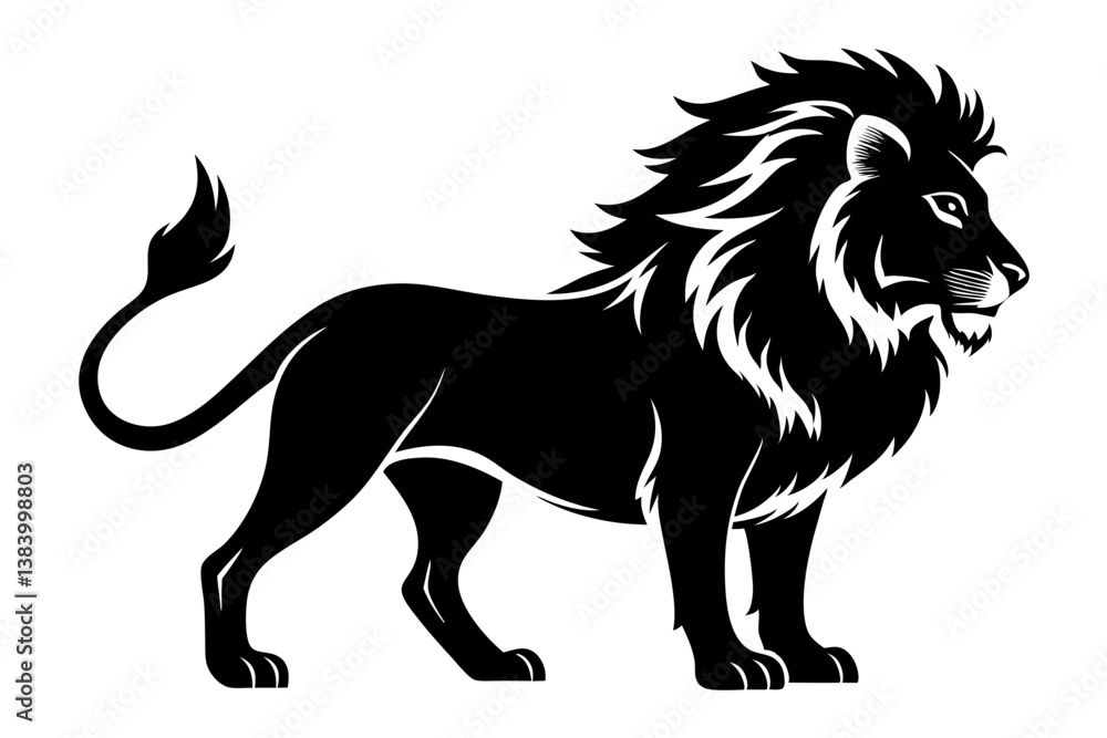 Fototapeta premium lion silhouette line art vector illustration with a white background