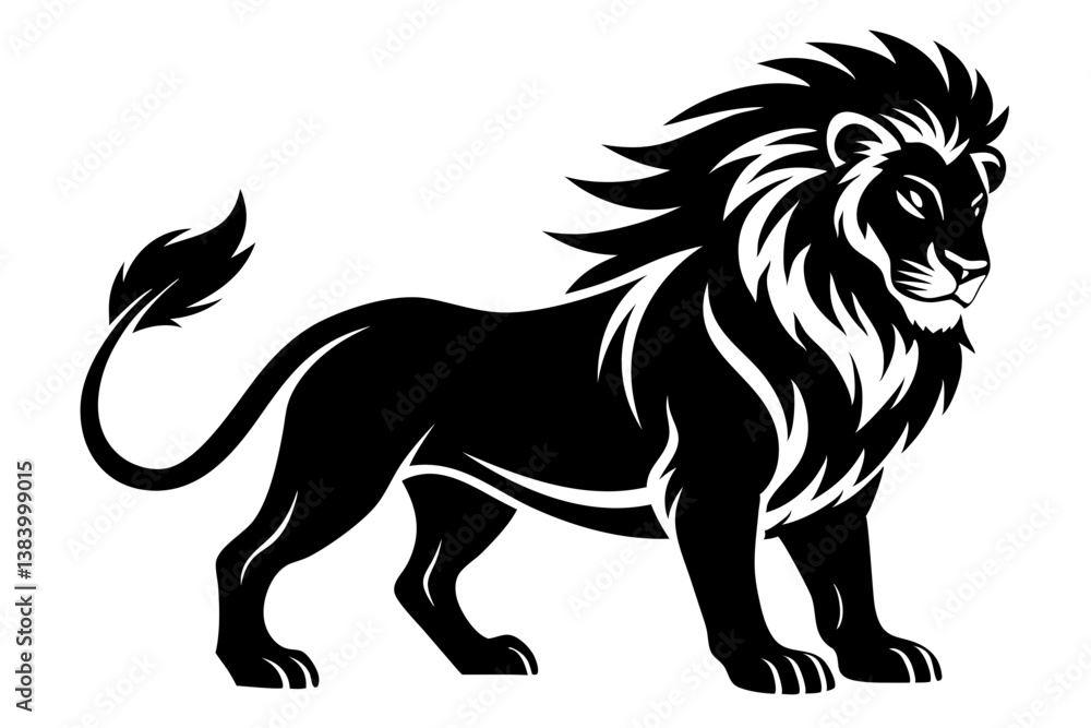 Fototapeta premium lion silhouette line art vector illustration with a white background