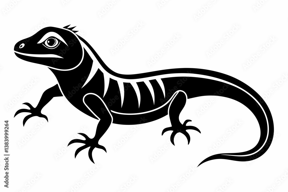 Naklejka premium lizard silhouette line art vector illustration with a white background