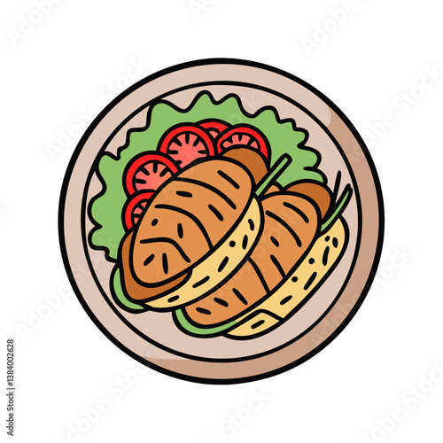 chicken shawarma plate vector art, chicken shawarma plate icon, food vector illustration
