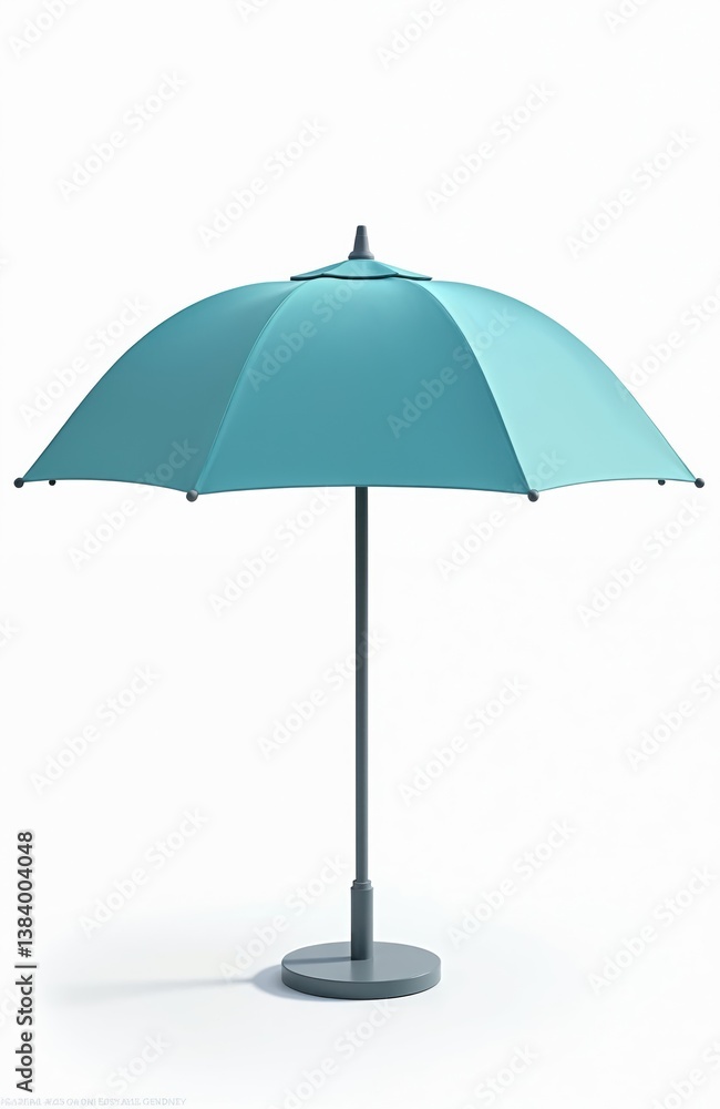 Cyan parasol umbrella with steel stand isolated. Used garden, beach, vacation, holiday. Protection from sun, shade, rest, relax. Canvas fabric. Summer, tourism concept. Cyan parasol umbrella with steel stand isolated. Used garden, beach, vacation, holiday. Protection from sun, shade, rest, relax. Canvas fabric. Summer, tourism concept.