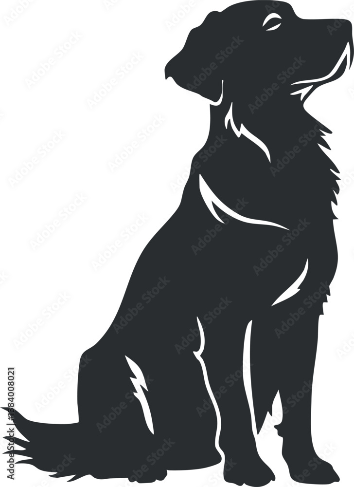 Obraz premium Black silhouette of a sitting dog, showcasing its profile with a simple artistic outline.