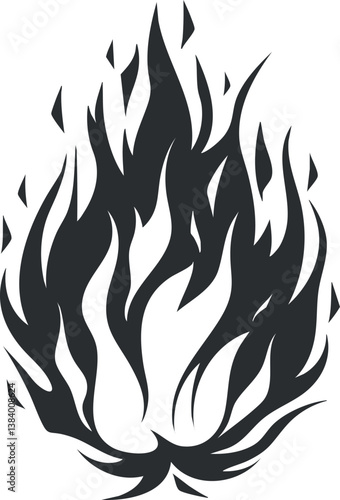 Abstract black flame silhouette illustration on a white background, depicting dynamic fire design.