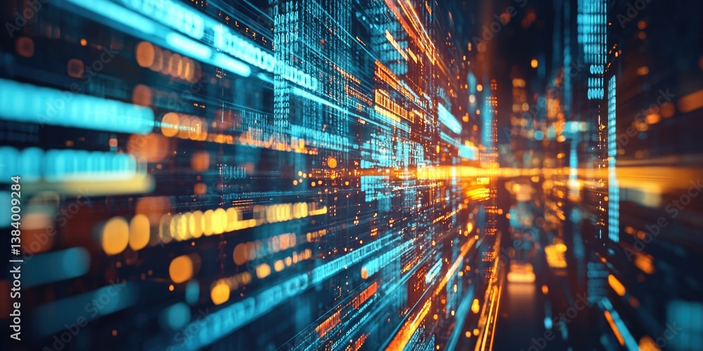 Abstract digital data in the foreground, blurred background of circuit board Abstract digital data in the foreground, blurred background of circuit board
