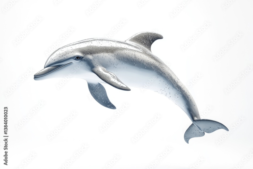A sleek, metallic dolphin leaps gracefully through the air, water droplets clinging to its body. A sleek, metallic dolphin leaps gracefully through the air, water droplets clinging to its body.