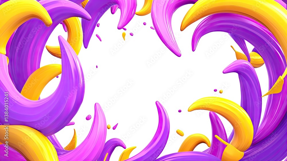 Abstract frame of vibrant purple and yellow swirls on white Abstract frame of vibrant purple and yellow swirls on white