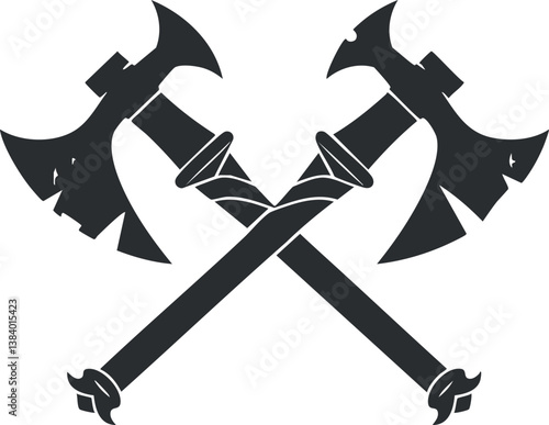 Silhouette of two crossed axes representing strength and combat in a vintage design.