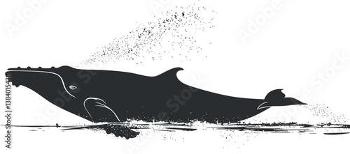 Silhouette of a whale with splash effect, showcasing marine life in a minimalist design.