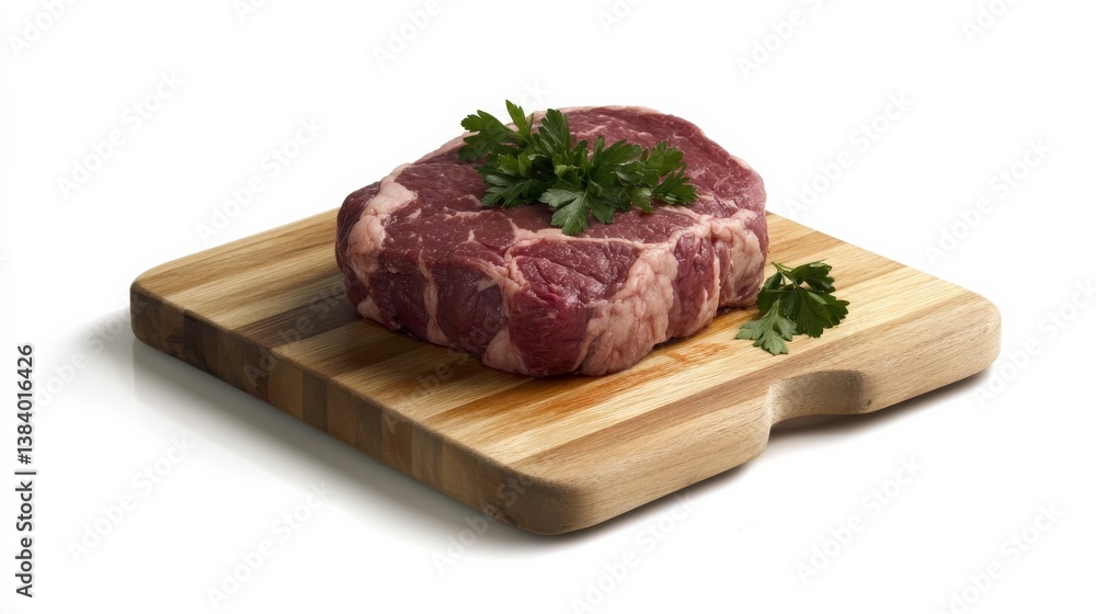 Isolated beef roast on wood, parsley garnish. Isolated beef roast on wood, parsley garnish.