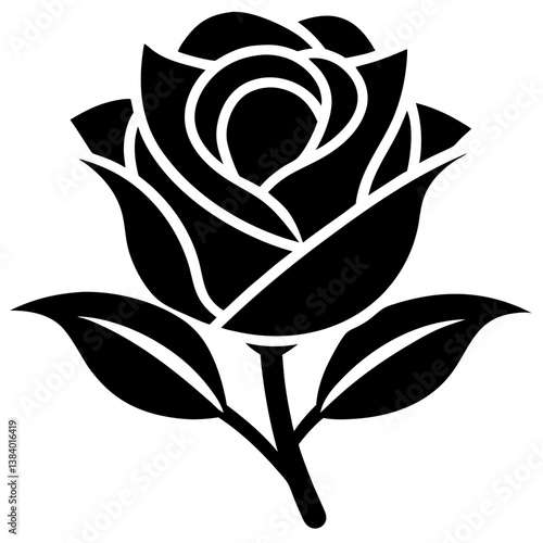 A timeless black and white rose, bold in its simplicity, a symbol of enduring love and elegance, sharply defined against a stark white background.