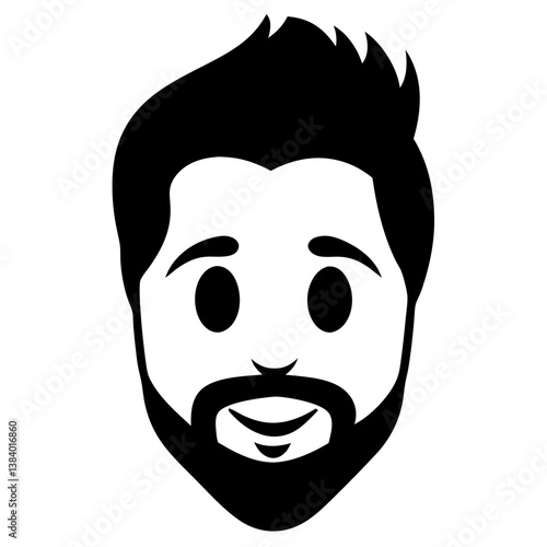 A friendly, smiling man with a stylish beard and textured hair, presented in a bold black and white minimalist style.