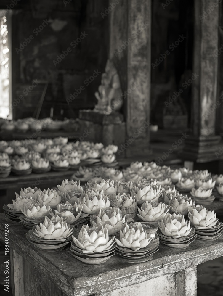 Collection of handmade bowls crafted in a traditional temple for spiritual use.