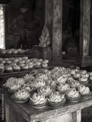 Collection of handmade bowls crafted in a traditional temple for spiritual use.