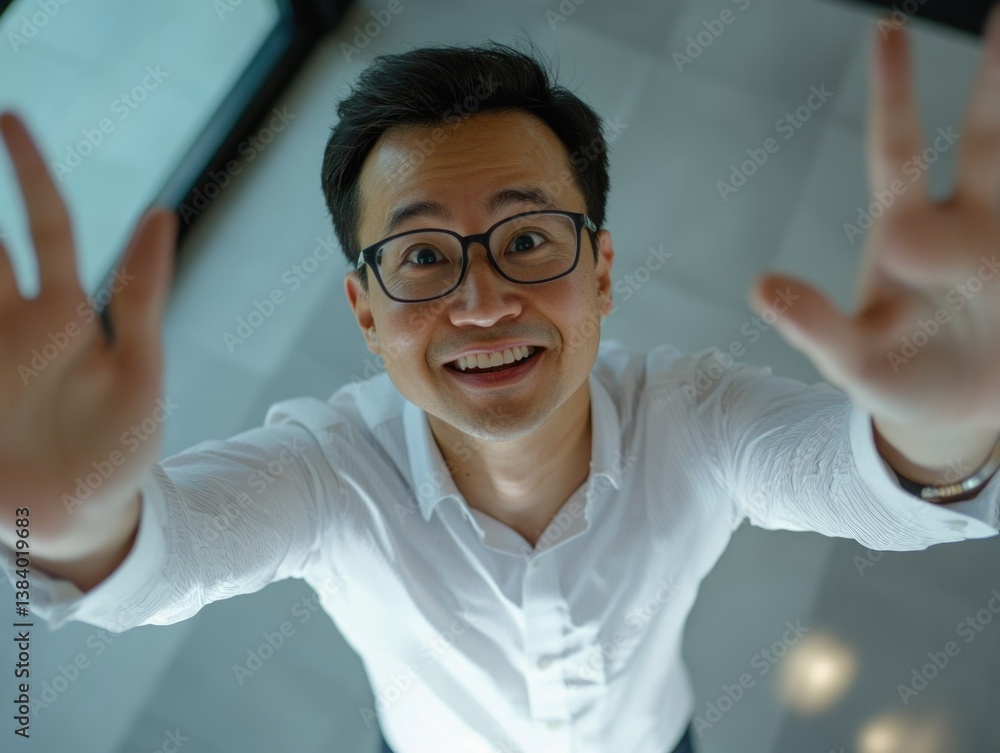 Positive man with glasses in office environment
