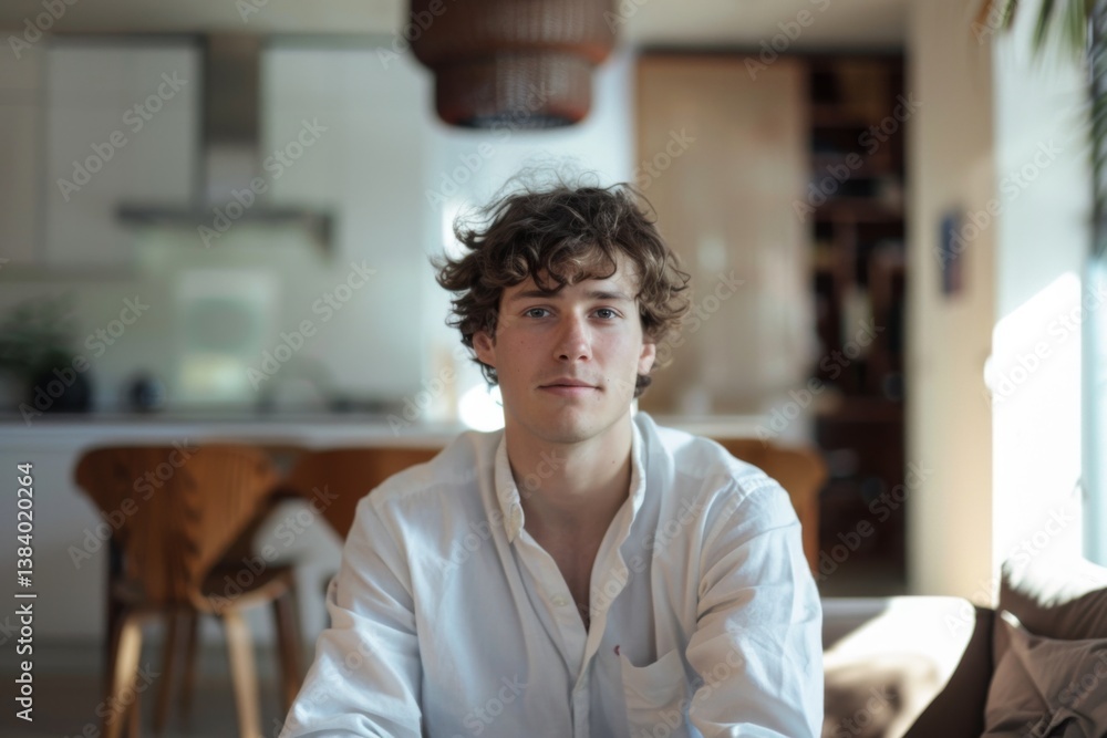 Fototapeta premium Portrait of a young Caucasian man in a modern home