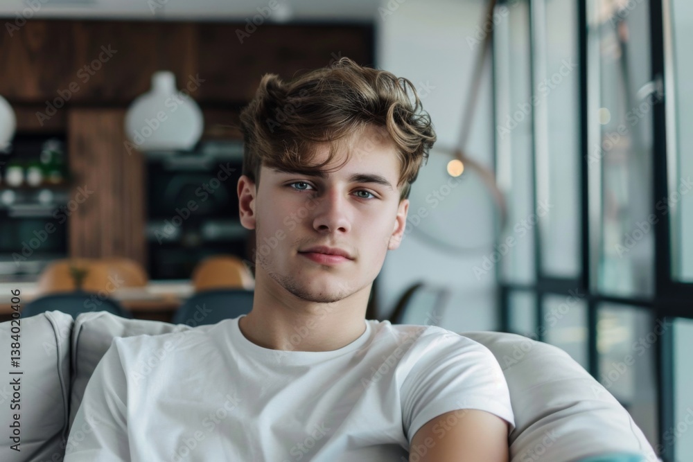 Fototapeta premium Portrait of a young Caucasian man in a modern home