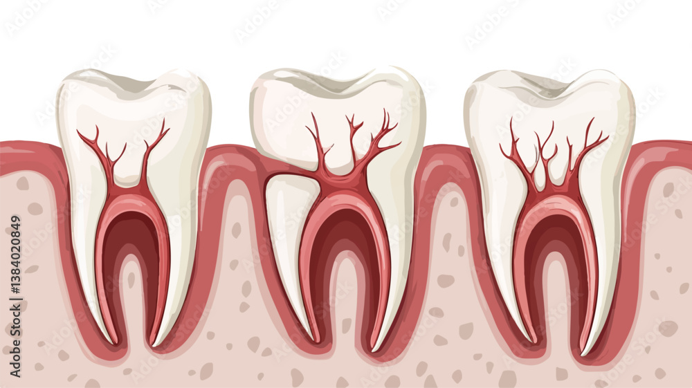 Dental Vector of Root Canal Treatment Vector Illustration Isolated on White Background Dental Vector of Root Canal Treatment Vector Illustration Isolated on White Background