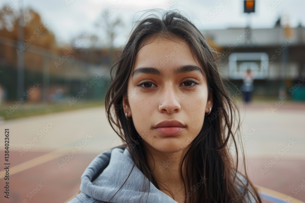 Portrait of a young Hispanic woman on outdoor basketball court Portrait of a young Hispanic woman on outdoor basketball court