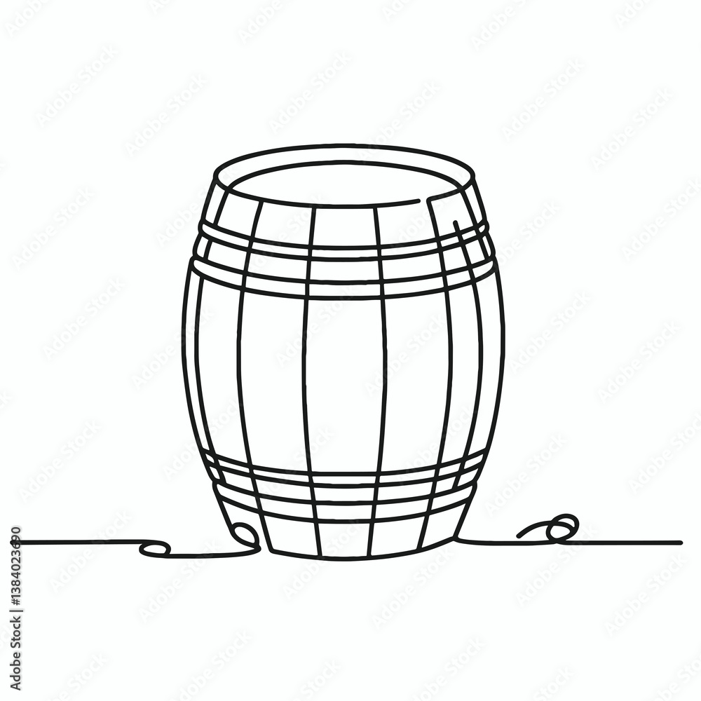 Outline of a wine barrel in minimalist style on white background. Outline of a wine barrel in minimalist style on white background.