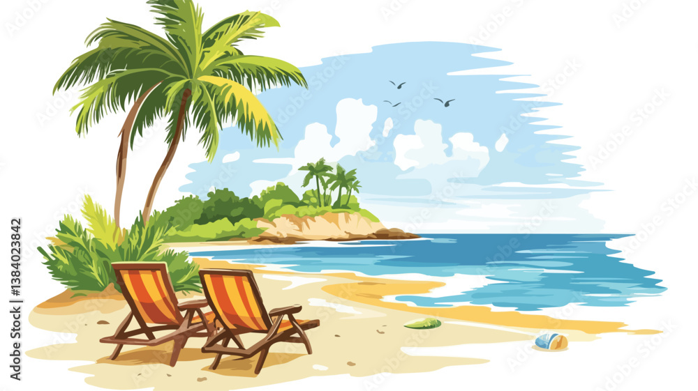 Fototapeta premium Summer landscape vector illustration isolated on white background